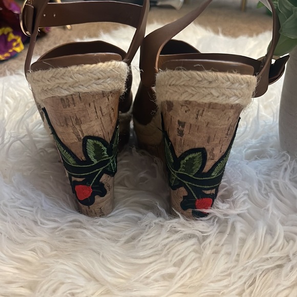 Tan Wedge Heels with Embroidery by Charlotte Russe. Like new condition. - Picture 8 of 8